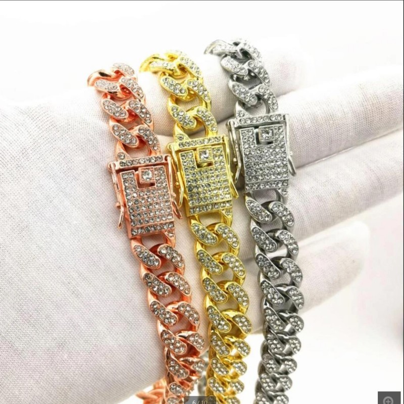 Luxury Gold Dog Chain Collar Cuban Chain Link Choke Collar for Small Medium Large Dogs, Pet Necklace Jewelry Crystal Accessories