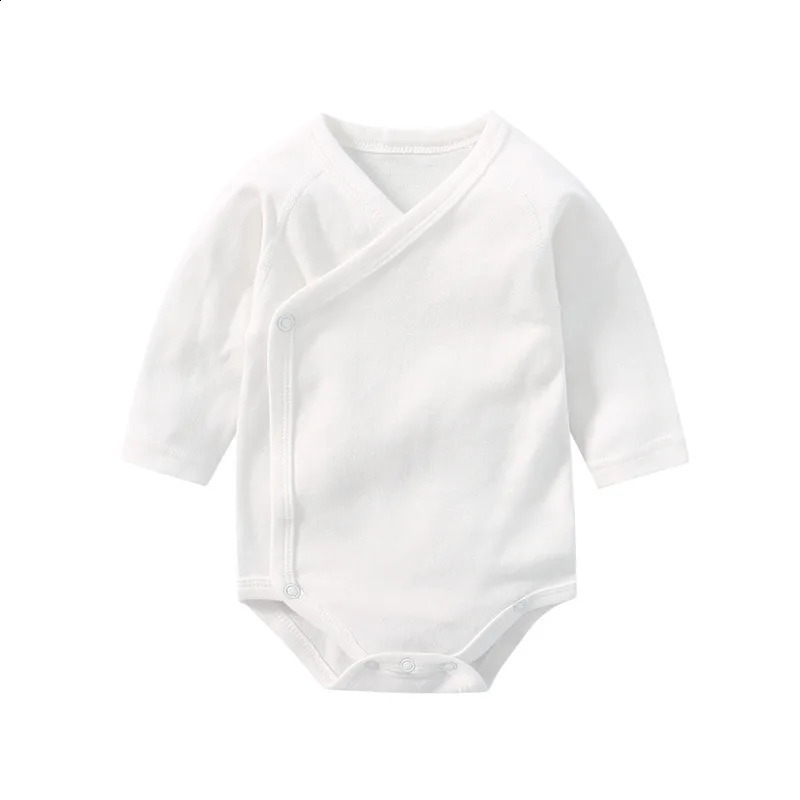 Spring and autumn born baby cotton jumpsuit long sleeved baby boy triangle crawler clothing 0-1 year old girl solid tight fitting clothing 250110