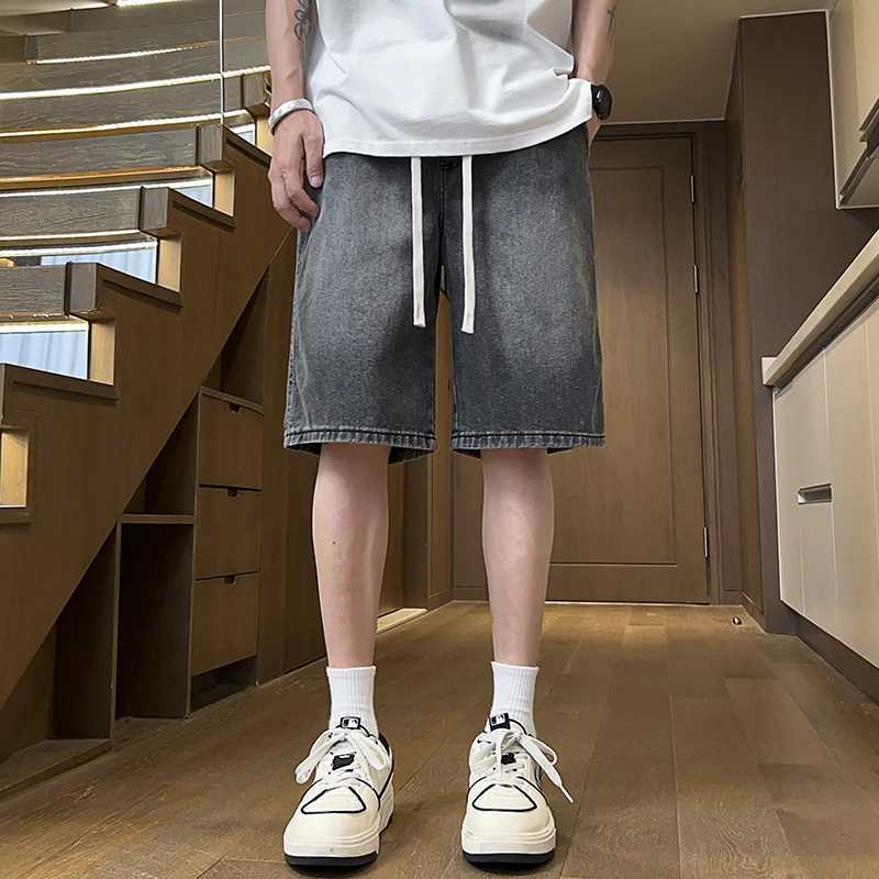 High Street Retro Blue Denim Shorts Men Summer New Baggy Wide Leg Jeans Half Pants Fashion Streetwear Y2k Clothing Oversized ManXJ250114