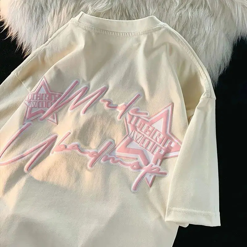 Y2k American retro hip-hop mens and womens trend and personalized splicing work round neck short sleeved casual T-shirt 250110