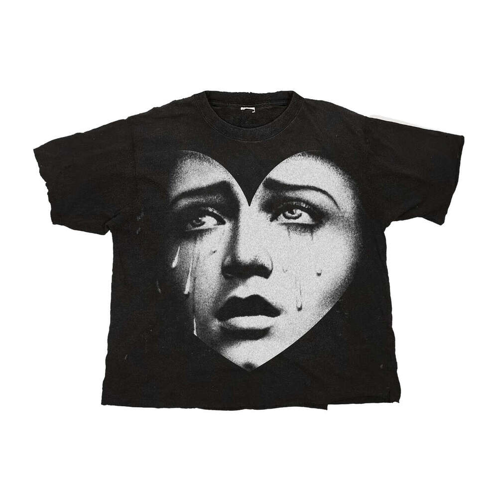 American Classic Short T Trendy Creative Design Sense Summer Black Printed Cotton Top