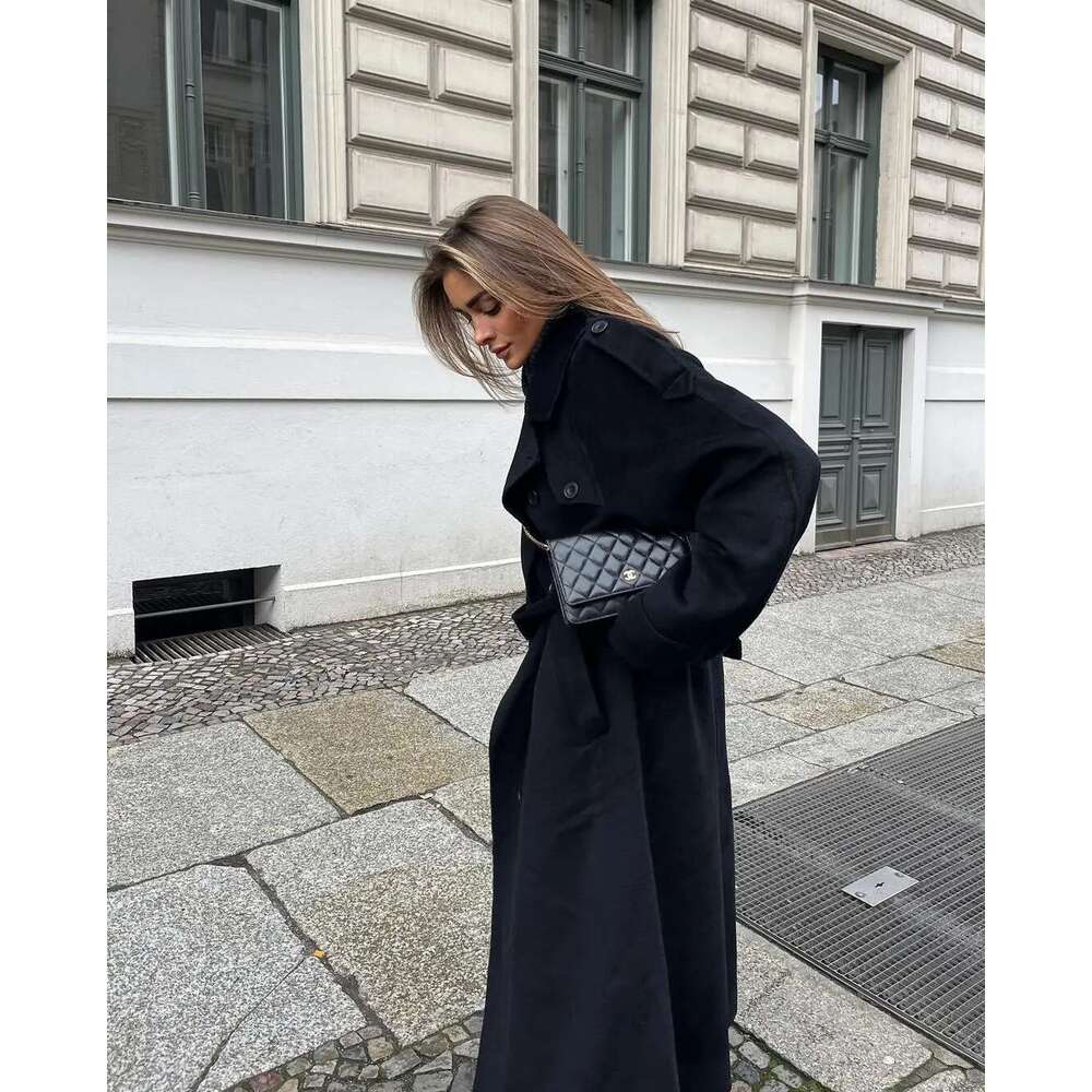 hoodie Women's Wear Women Solid Lace Up Button Turndown Collar Trench Jacket Lady Warm Casual Fashion Jackets Autumn Winter Street Female Coats j