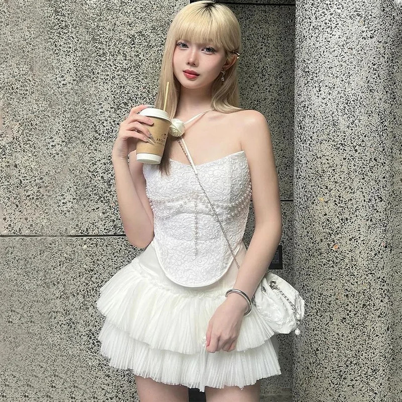 Candy Slash Neck Sleeveless Sexy Fashion Off Shoulder Mini Skirt Solid Casual Women Autumn Partywear Aesthetic 2 Piece Set 250109