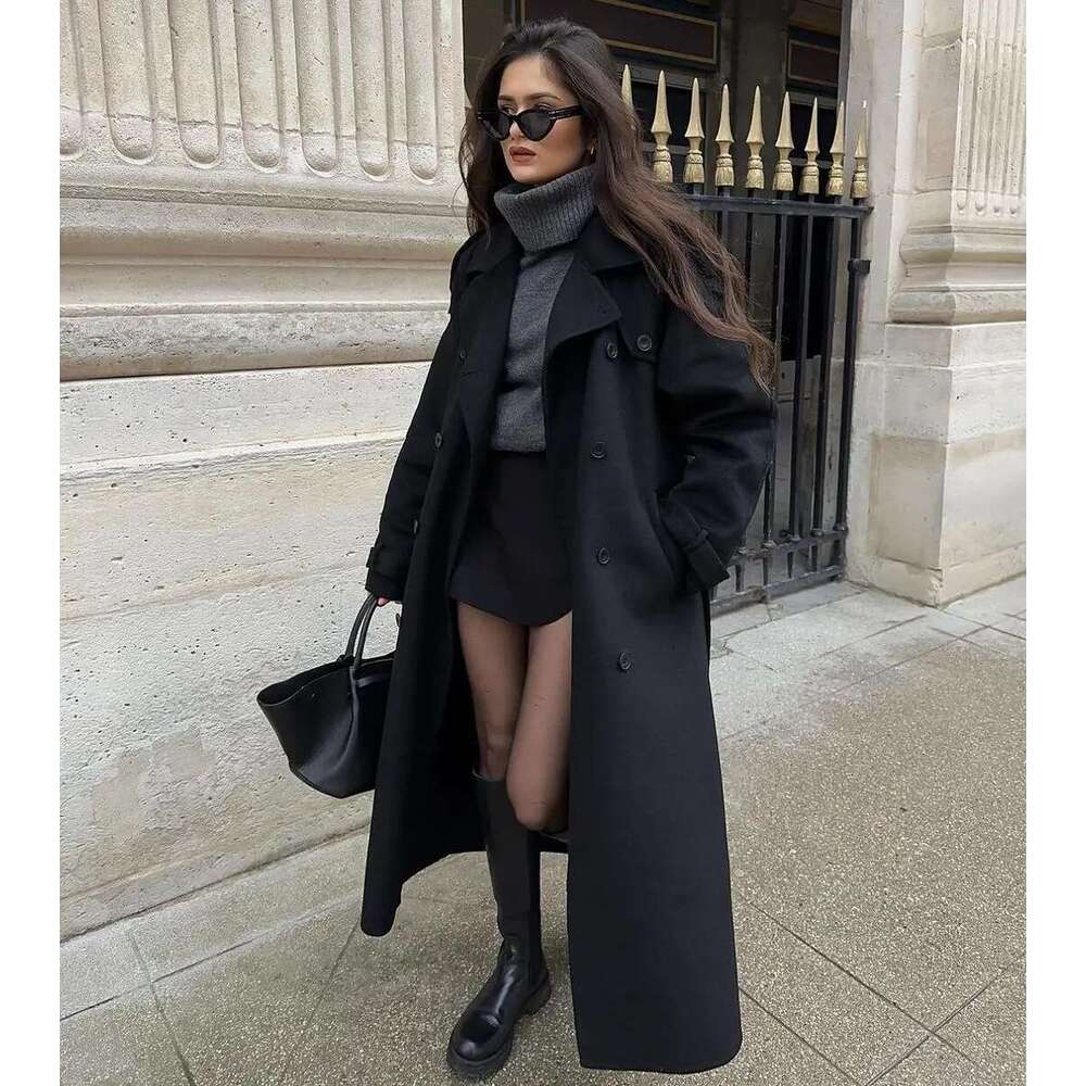 hoodie Women's Wear Women Solid Lace Up Button Turndown Collar Trench Jacket Lady Warm Casual Fashion Jackets Autumn Winter Street Female Coats j