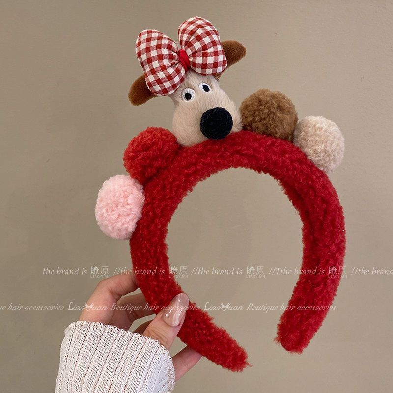 Cute plush bow teddy bear headband for women's face washing anti slip headband new wide edge cartoon decoration headband
