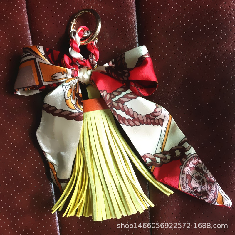 Lovely Soft leather tassels Keychain Bowknot scarf Pendant Bag Charm Accessories Key Chain Fashion Car Key Holder K1690 240713