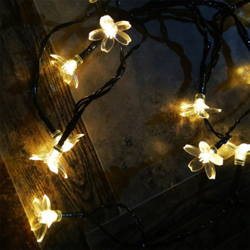 Solar Garden Decoration Outdoor Waterproof Park Holiday Layout Peach Flower Warm White Color Led Cherry Blossom Lighting Chain