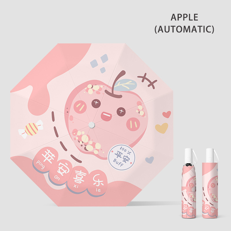 Adorable Fruit Pattern Compact Umbrella with Automated Opening Mechanism Dual Use Rain & Sun Shade