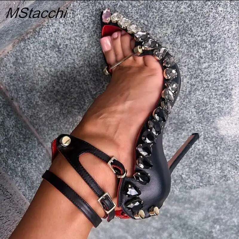 2024 Runway Pumps Crystal Metal Decoration High Heels Sandals For Women Designer Nightclubs Banquets Female Shoes