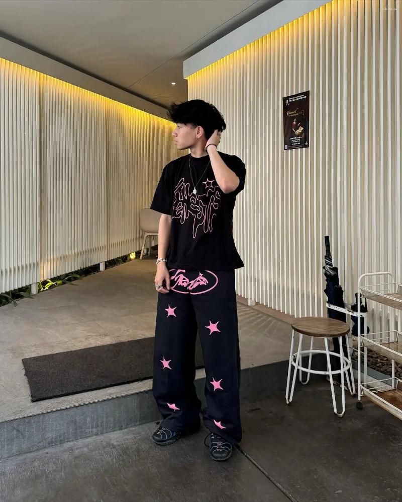 T Shirt Short Set - Men's Casual Two-Piece Set: Retro Letter Print, Loose Fit, High Street Style, Niche Design