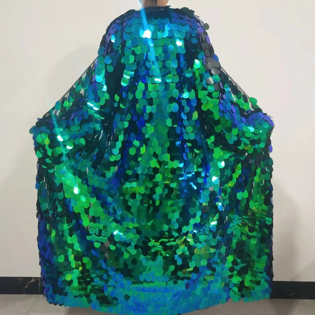 Gold Sequins Long Coat Stage Costume Women Singer Leading Dance Hip Hop Punk Glitter Mirror Cloak Party Overcoat Performance 250110