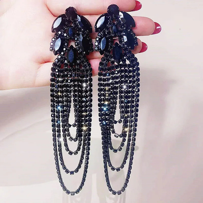FYUAN geometric crystal earrings oversized long tassel rhinestone earrings womens earrings statement jewelry 250110