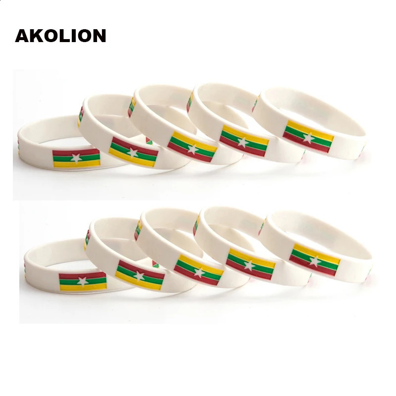 10pcs a Lot Syria Flag Silicone Rubber Bracelets Sports Wrist Band Bangle for Women Men 10pcs FB-0003 250107