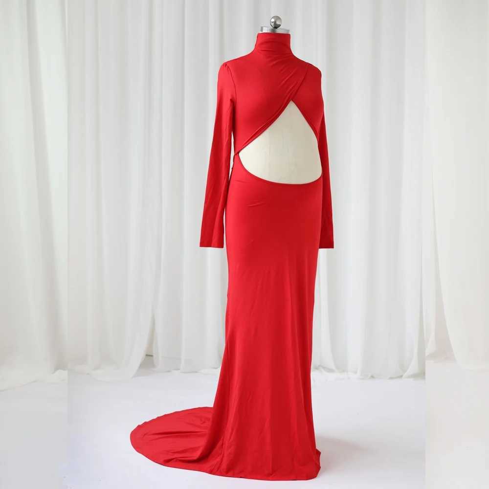 Sexy and elegant maternity photography dress exposing pregnant abdomen dress photo shoot pregnant red floor mop dress W250113