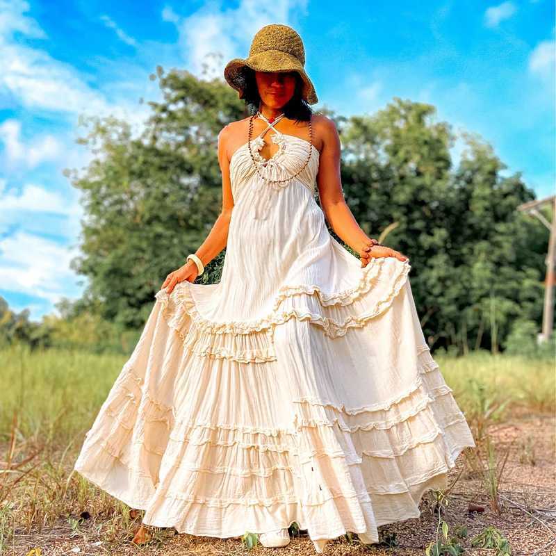 Bohemian Summer Wedding Dress - Linen V-neck Casual Chiffon W250113