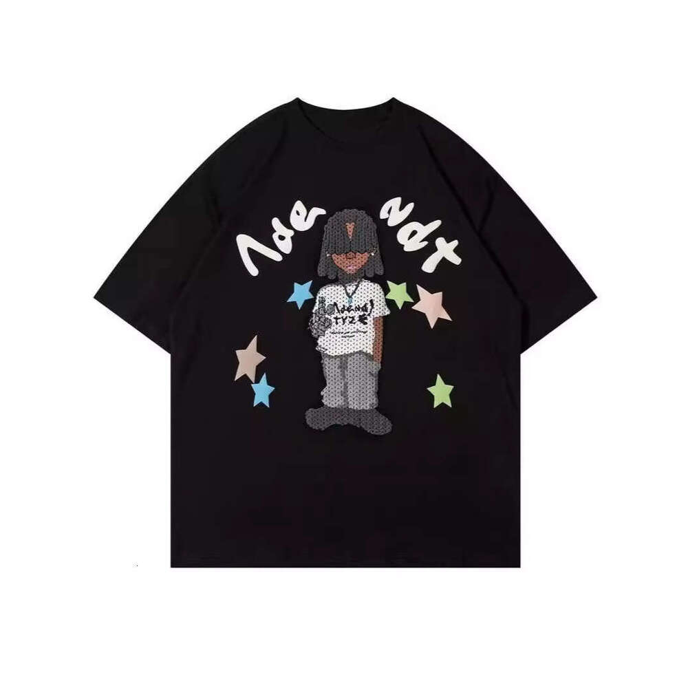 American street style personalized trend cartoon cotton foam letter printed summer new top