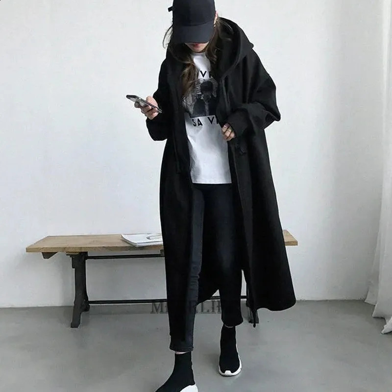 Plus Size 6XL 150kg Womens Wool Trench Coat Zipless Black Winter Womens Coat Open Seam Womens Casual Street Clothing 250108