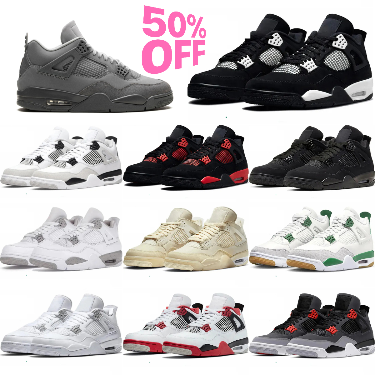 Mens 4 4S Basketball Sports Shoes Trainers Jump J4 Military Black Cat Bred Sail Red Wet Cement Yellow Thunder White Oreo Metallic Gold Women Designer Sport Sneakers