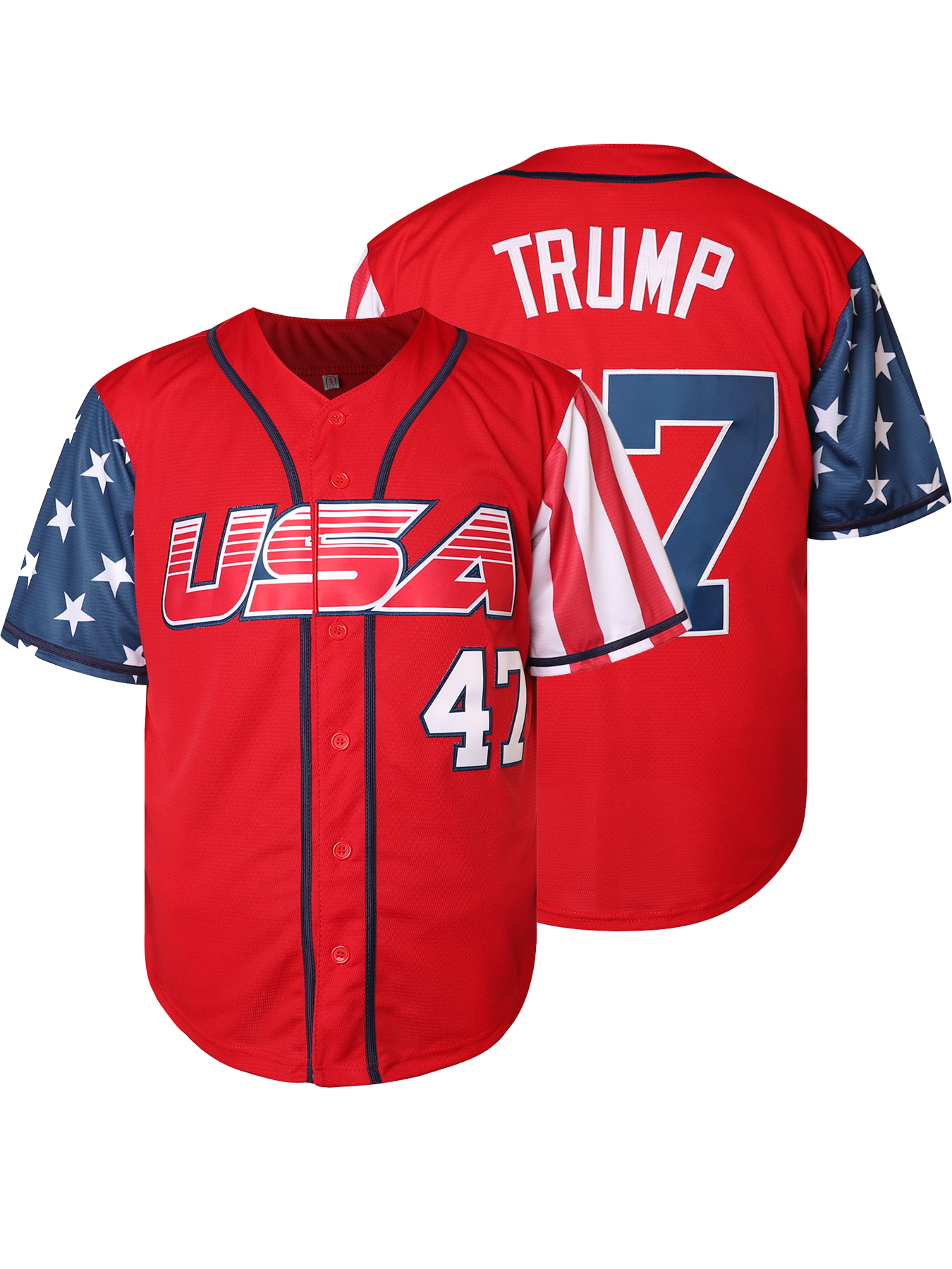 Men's Number 47 TRUMP Embroidery Pinstripe Baseball Jersey, Athletic Style, V-neck Sports Shirt For Casual Wear