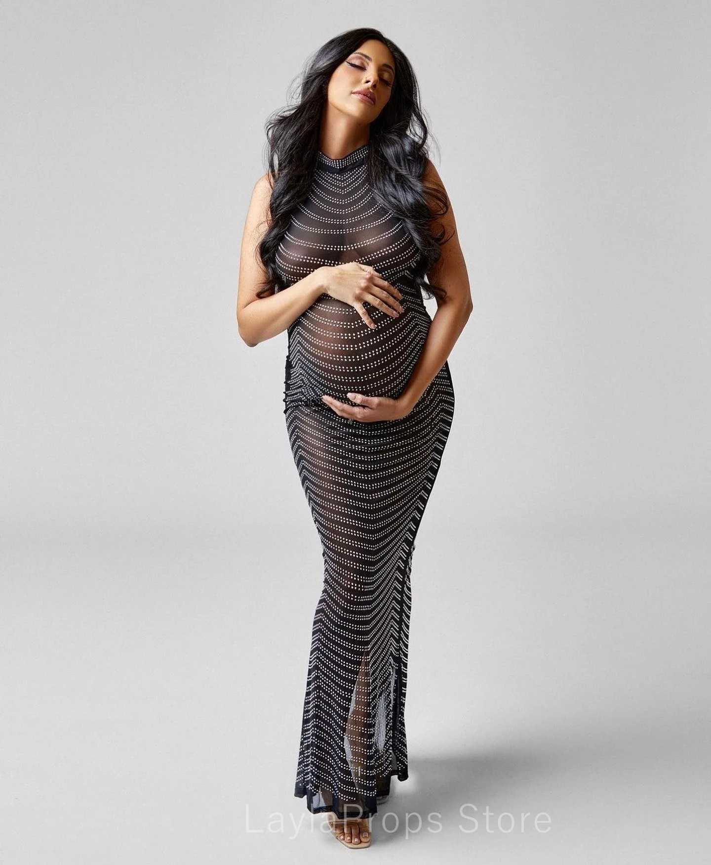 Pregnant dress photo shoot Maxi evening sexy pregnant woman elegant sleeveless body Par stretch rhinestone body W250113