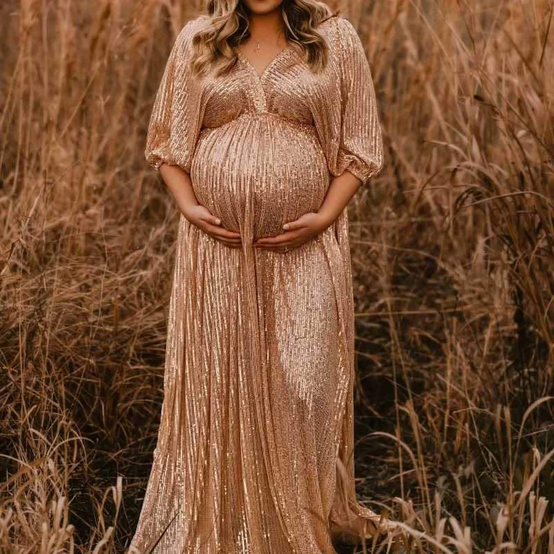 Elegant sequin maternity photography prop dress Bohemian V-neck maternity photography dress maternity clothing photography W250113