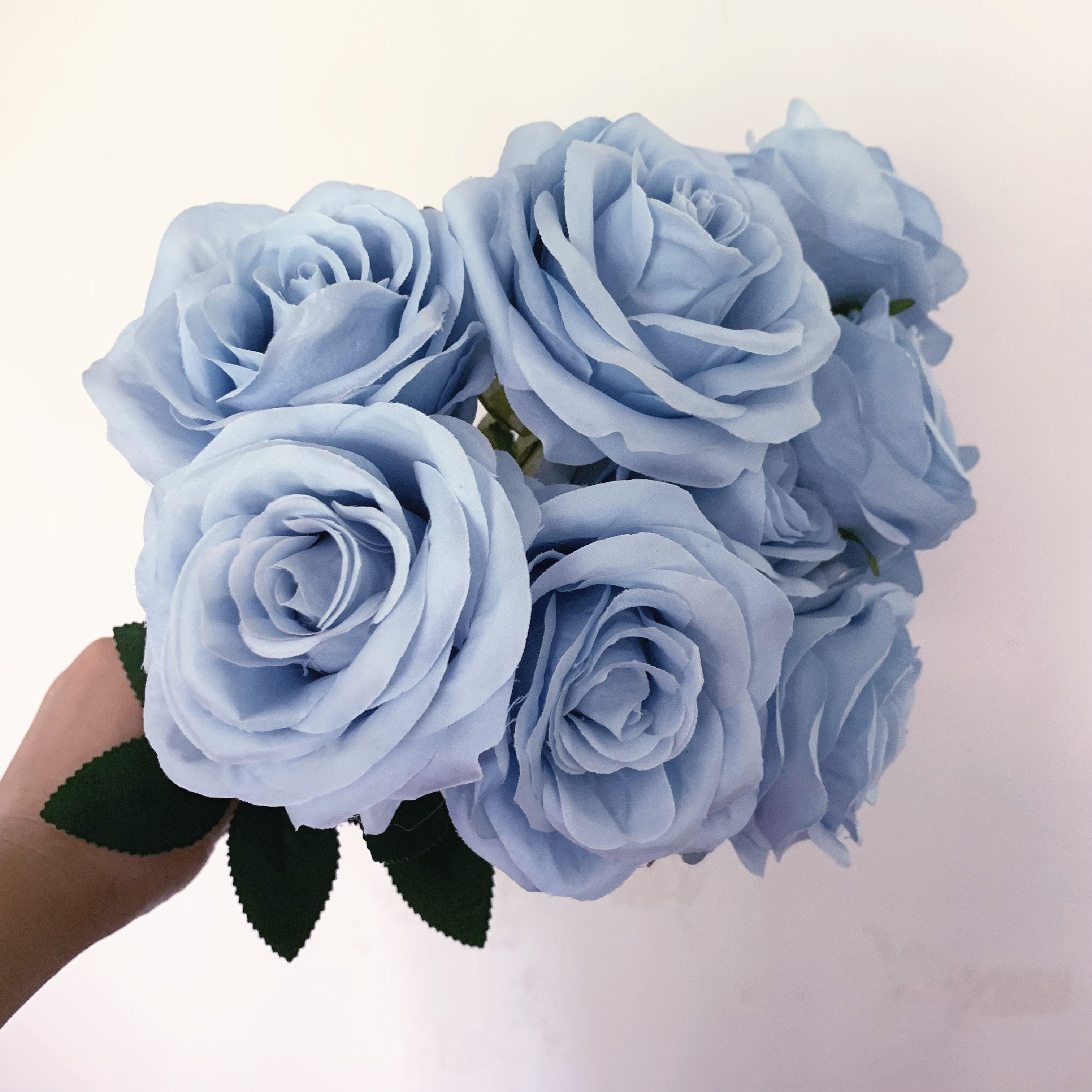 9 Heads Blue Rose Bouquet Artificial Flowers Light Blue Royal Blue Deep Blue Fake Roses Home Living Room Wedding Decor Bridal Bouquet - view 4