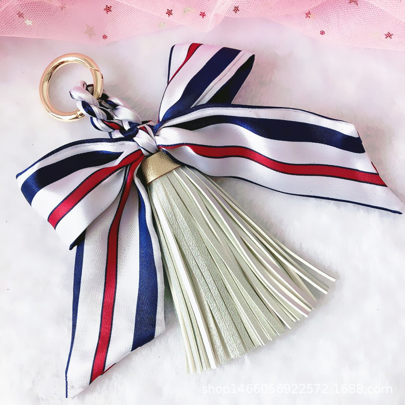 Lovely Soft leather tassels Keychain Bowknot scarf Pendant Bag Charm Accessories Key Chain Fashion Car Key Holder K1690 240713