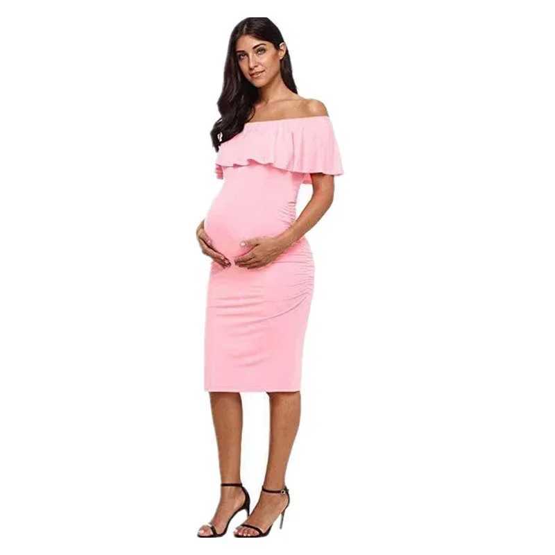 Cotton care ruffled pregnant womens dress with shoulder care ruffled edge for women without shoulder care summer pregnancy dress for womens body W2501