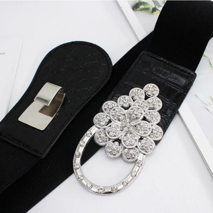 Down jacket belt female with diamond waist wide decorative with skirt elastic waist elastic rhinestone outwear waist seal black