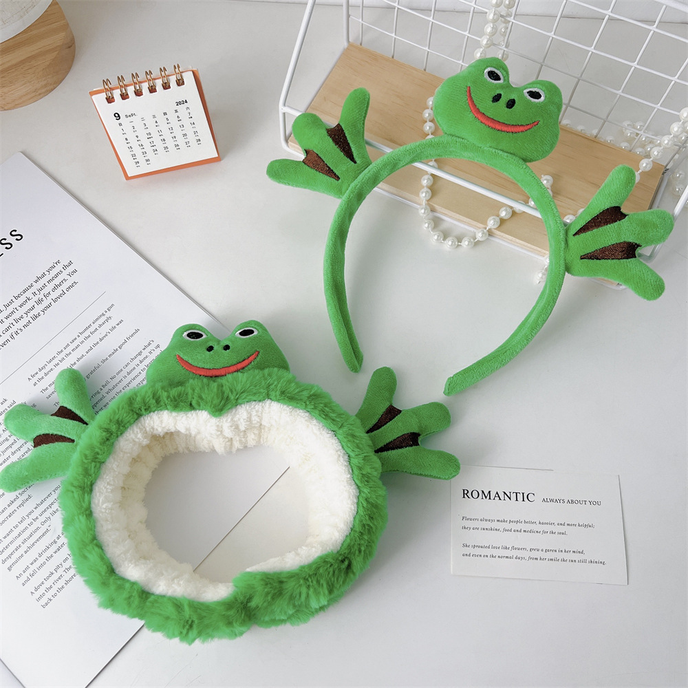 Cute Wave Little Frog Hair Band Household Wash Face Apply facial mask Funny Hair Band Plush Cartoon Animal Hair Band Female