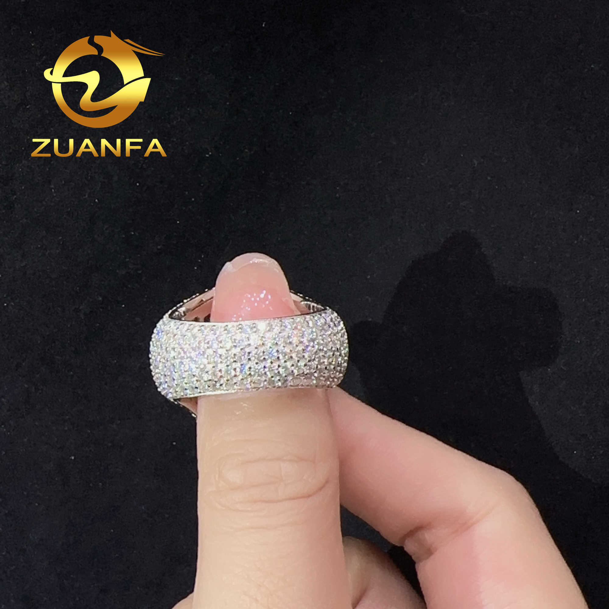 Custom Jewelry 18k rose gold Plated Iced Out Vvs Baguette Moissanite Ring for men Cross Hip Hop Ring 925 Sterling Silver