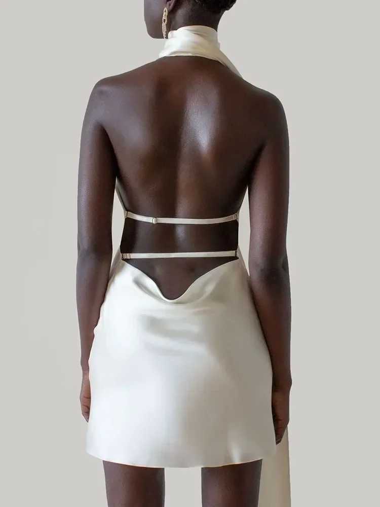 Patchwork womens formal dress strapless high waisted backless satin mini dress womens chiffon W250113