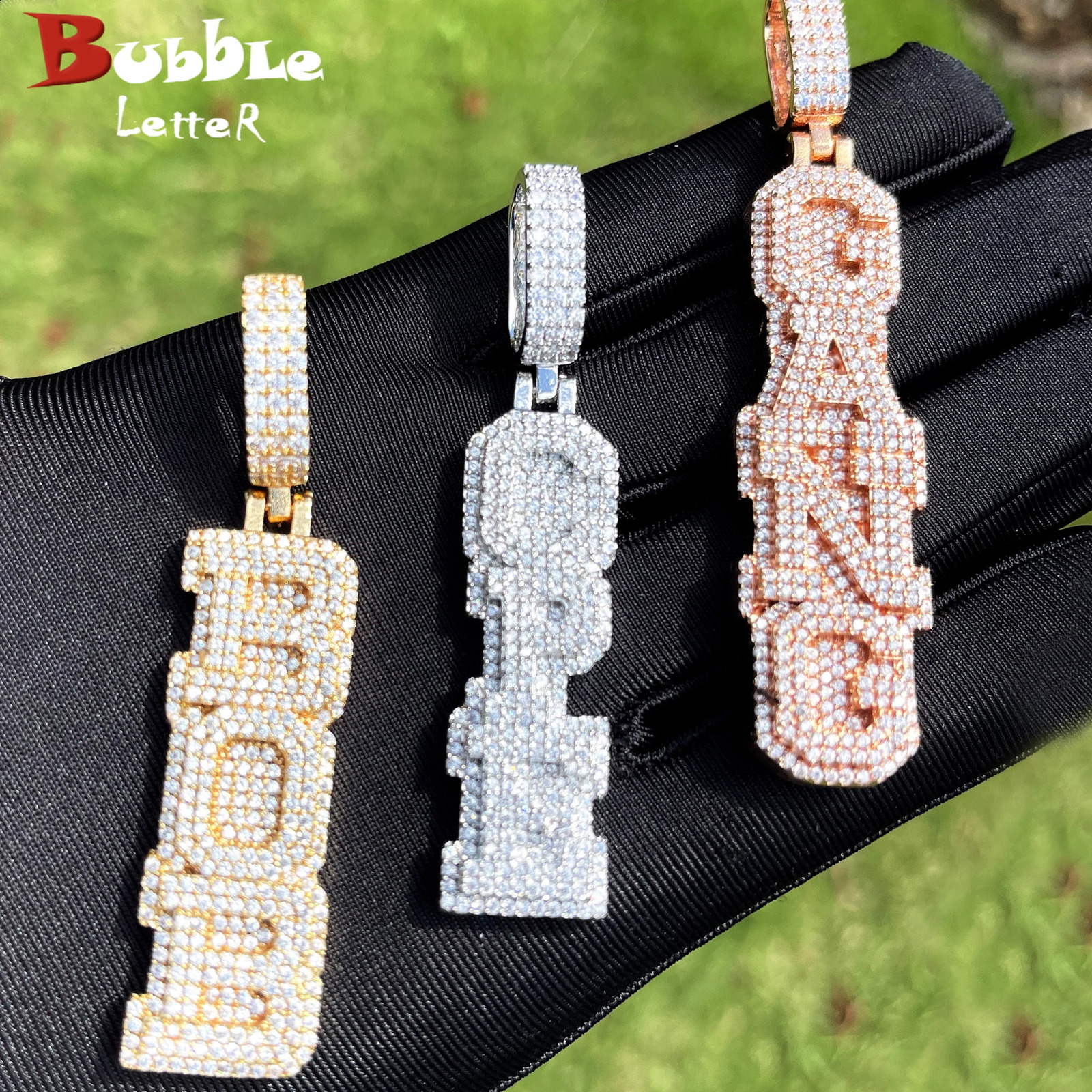Bubble Letter Customized Name Necklace Pendant for Women Nameplates Bling Charm Hip Hop Jewelry 250107
