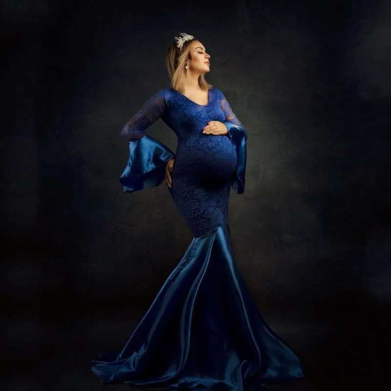 2024 lace maternity dress photography props dress photo shoot mermaid Maxi dress maternity long sleeved dress W250113