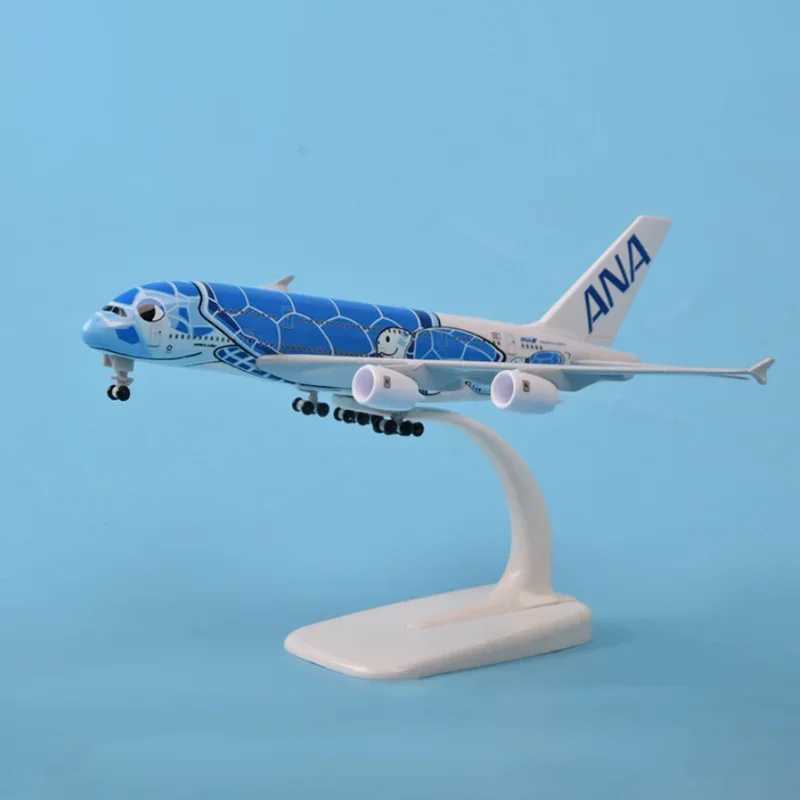 20CM Airbus A380 Cartoon Sea Turtle Airlines Diecast Airplane Model Toys 1 400 Scale Model Planes With Landing Gears Alloy X250114