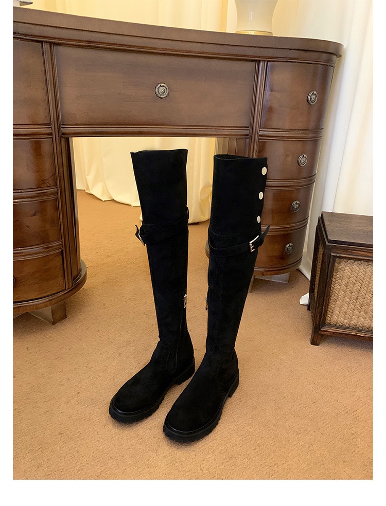 Winter Black New Lamb Wool Over The Knee Woman Round Toe New Slip On Tube Warming Fur Long Thigh Boots 1a26
