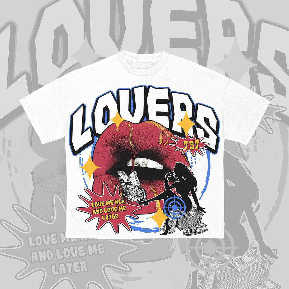 Personalized design cartoon letter pattern summer new street loose casual wear American hip-hop men's and women's top