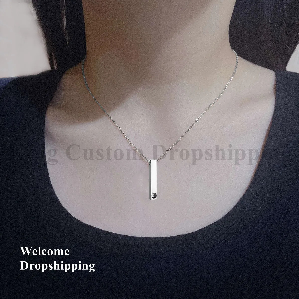 Original Projection Bar Necklace Rectangle Custom Po Pendants for Men and Women Commemorative Gifts Christmas Day 250107