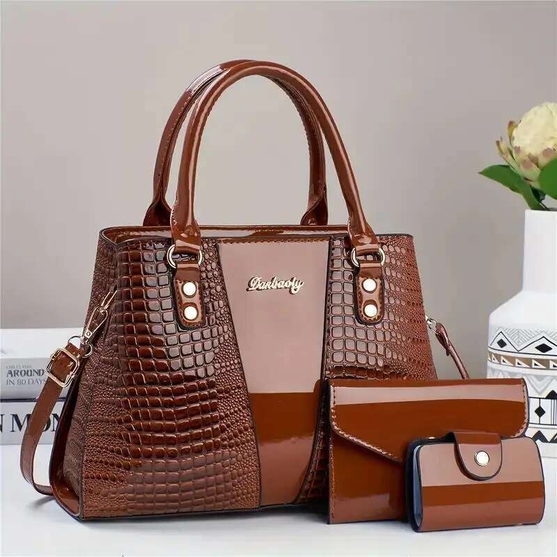 Chic Women's 3Pcs Tote Set With Clutch Card Holder Faux Leather, Animal Print, Zip Closure - Perfect Work & Travel, For
