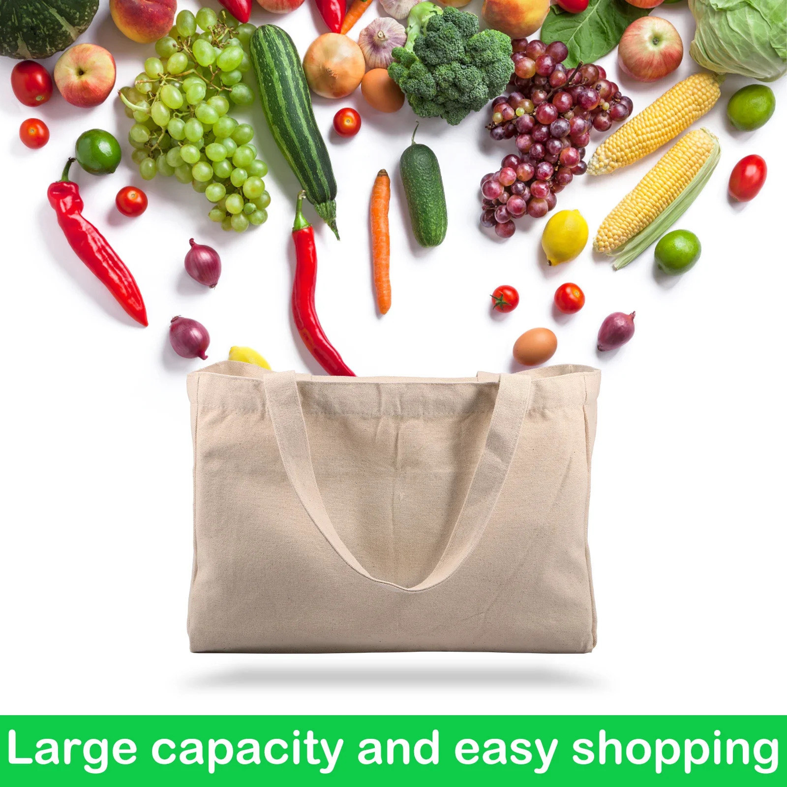 3Pcs Canvas Grocery Bag Large Capacity Grocery Shopping Bags Heavy Duty Reusable Grocery Tote Bags with 6 Inner Pockets250114ww