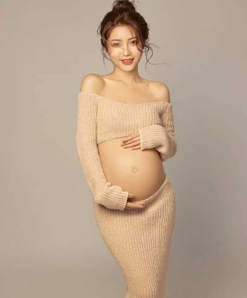 Womens photography props pregnant womens dresses knitted tops skiing casual photography clothing 2 pieces W250113