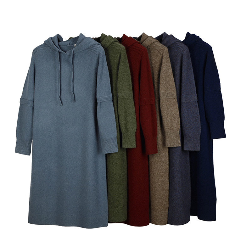 OC 411M08 Sp33dy Basic Casual Dresses Women's A-line skirt Splicing Sweater Customize Wool Blend Short Sleeved Waist Slimming Top Quality