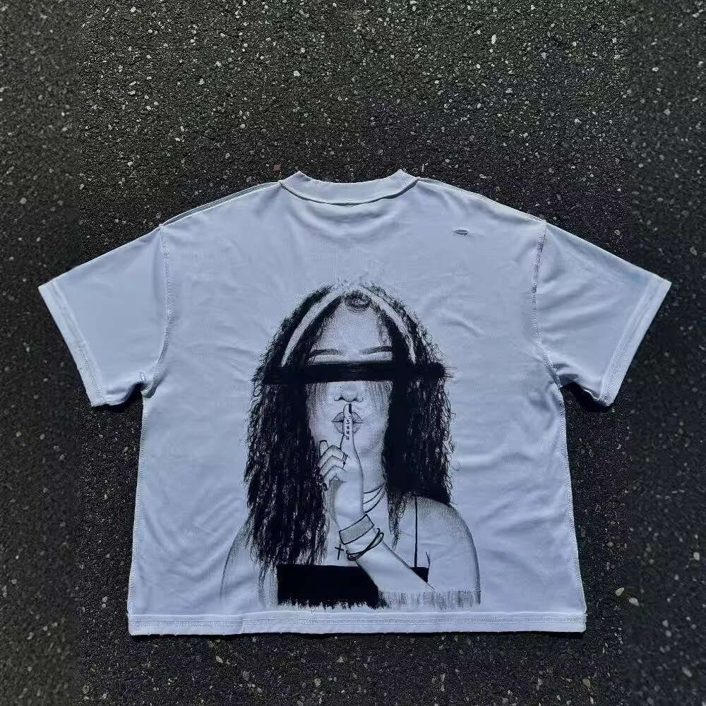 Cotton American style dark classic pattern short T trend creative design sense summer top