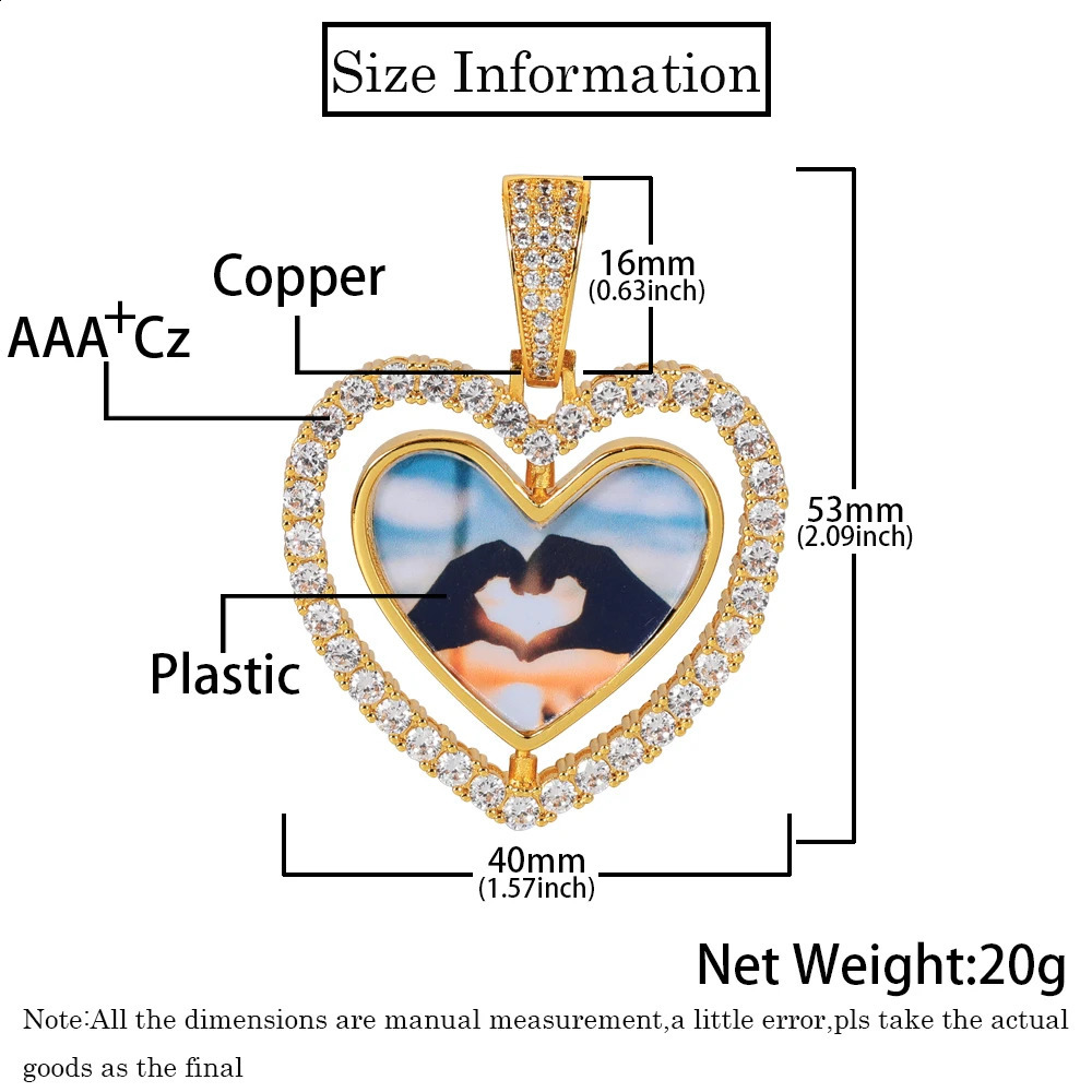 Two-Sided Heart Picture Pendant Necklace Jewelry For Men Hip Hop Custom Iced Out Po Spinning Pendant Women Drop 250107