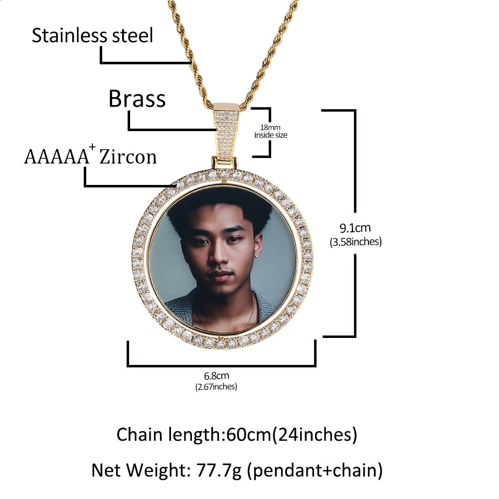 THE BLING KING Custom Oversize Round Spin Po Memory Pendant DIY Two Pic Medallions Necklace Hiphop Jewelry For Family Gift 250107