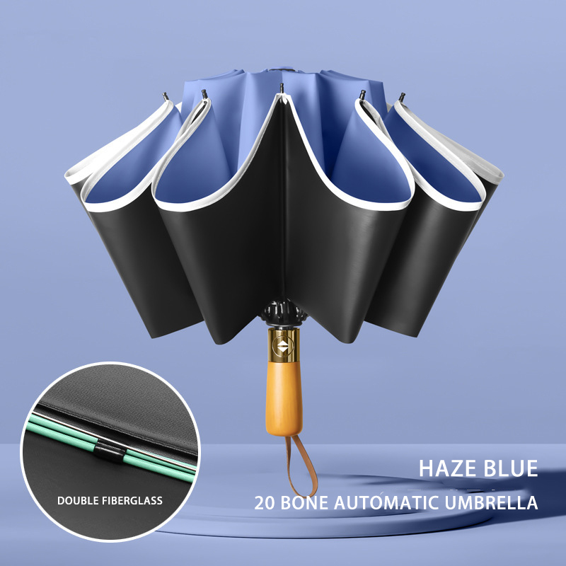 Reflective Stripes Large Folding Umbrella - Durable Automatic Black Rubber Design for Business Logos