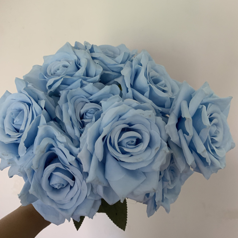 9 Heads Blue Rose Bouquet Artificial Flowers Light Blue Royal Blue Deep Blue Fake Roses Home Living Room Wedding Decor Bridal Bouquet - view 5