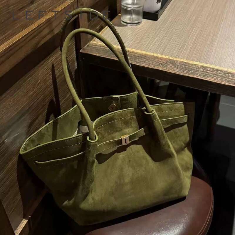 LEFTSIDE Small Nubuck Leather Tote Bags Lady Shoulder Bag For Women 2024 Winter New Korean Fashion Y2k Retro Handbags And Purses