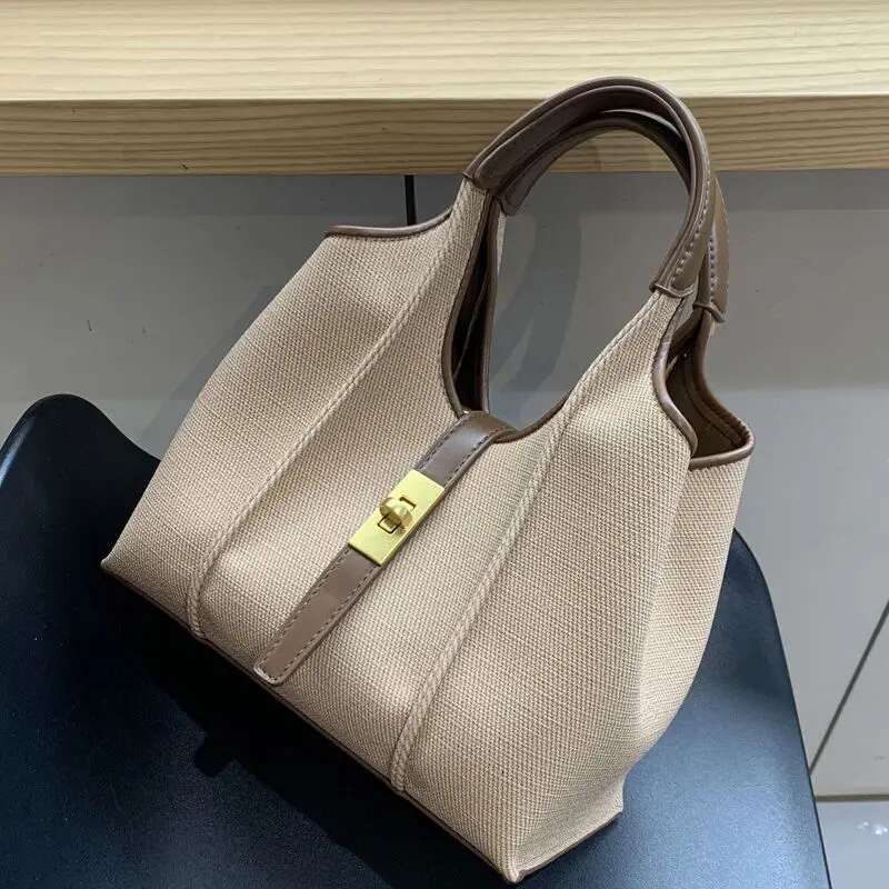 2024 Fashion Trend Vegetable Basket Women's High-End Versatile Bucket Canvas Western Style Hand-Ball Crossbody Tote Bag