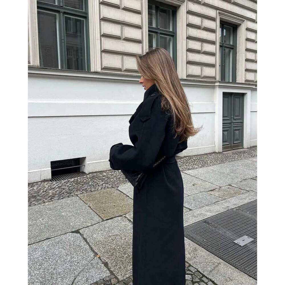 hoodie Women's Wear Women Solid Lace Up Button Turndown Collar Trench Jacket Lady Warm Casual Fashion Jackets Autumn Winter Street Female Coats j